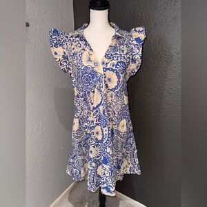 Umgee Blue and Cream Floral Dress